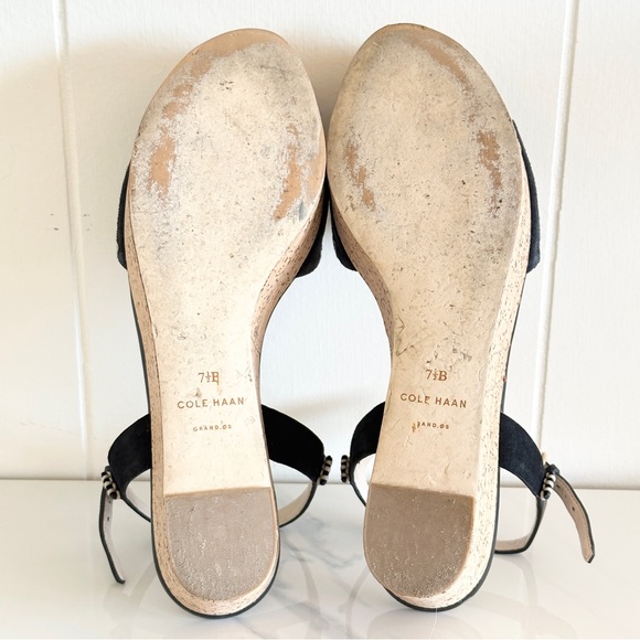 Cole Haan Steffi Wedge Cork Platform Black Suede Sandal 7.5 - Picture 6 of 13